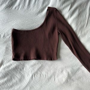 Forever 21 one shoulder ribbed brown crop top! Perfect for going out!